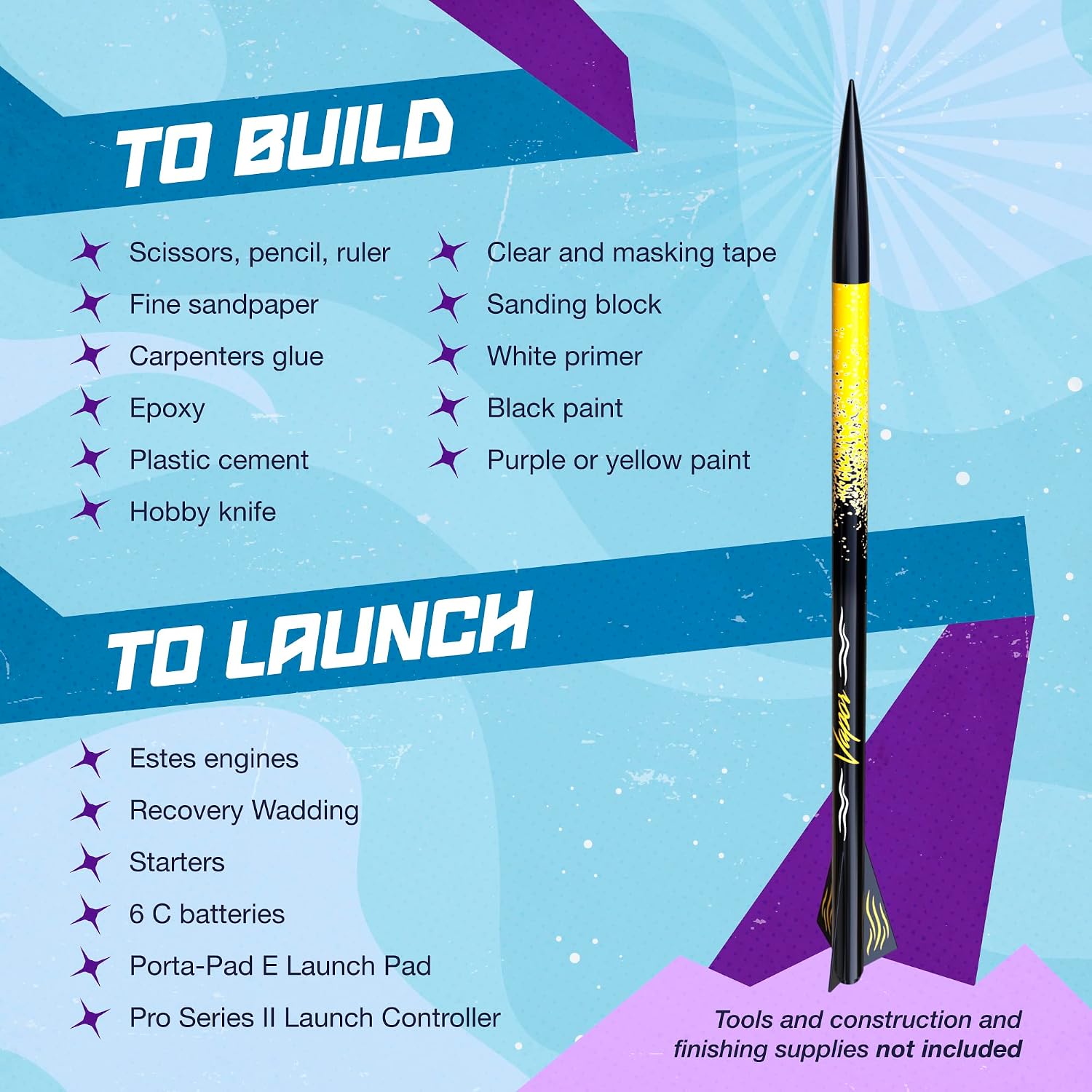 Vapor Flying Model Rocket Kit 7294 | Advanced Build, Black/Yellow & Black/Purple
