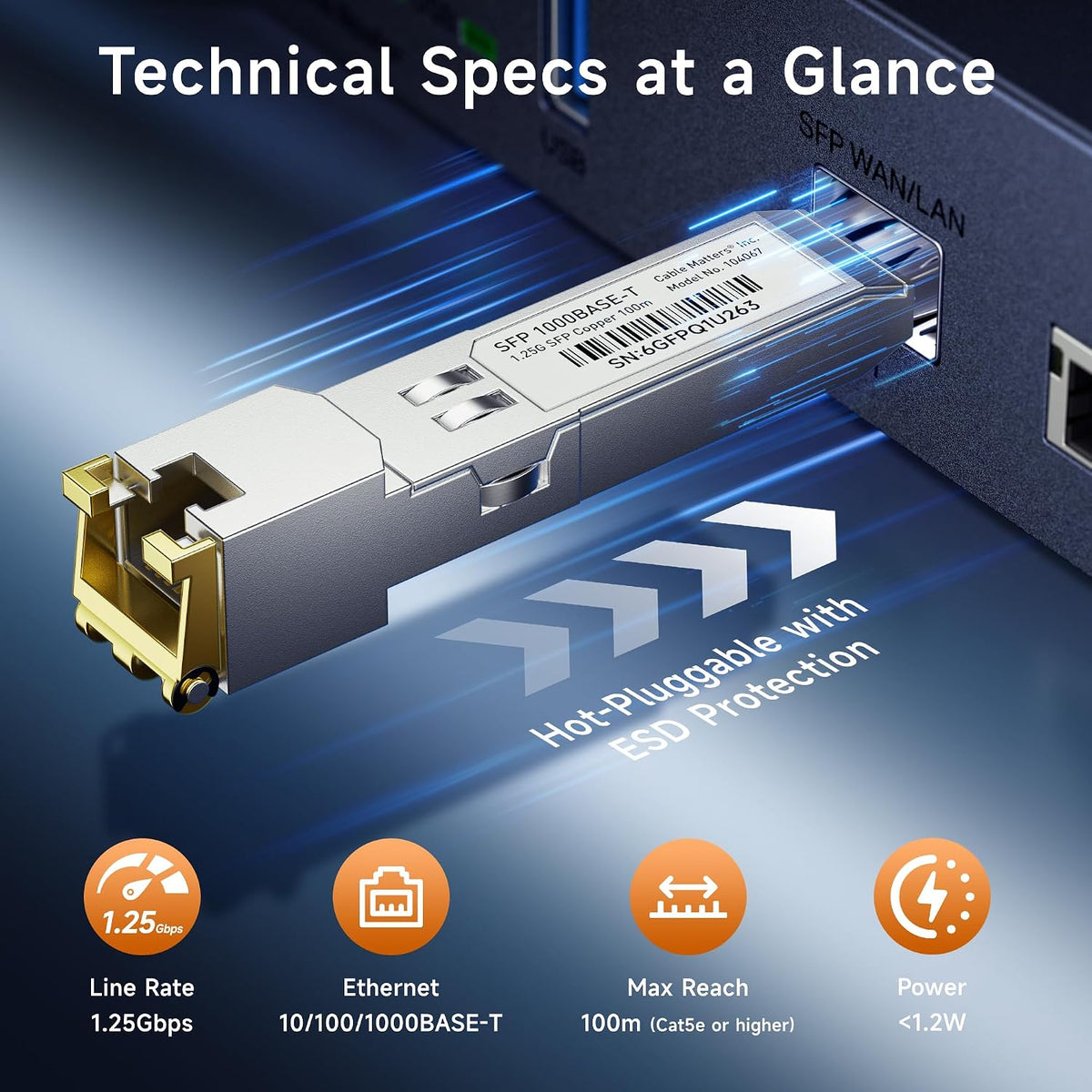 Cable Matters 1000BASE-T Gigabit SFP to RJ45 Copper Transceiver Module