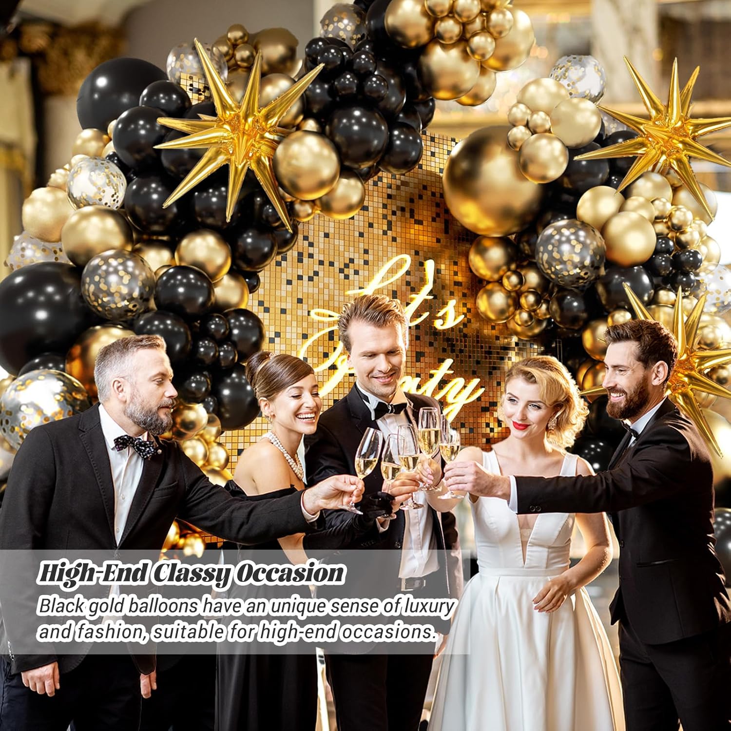 Black and Gold Balloons Garland Arch Kit, 5 10 12 18inch Black Gold Confetti Latex Balloons for 2025 Graduation New