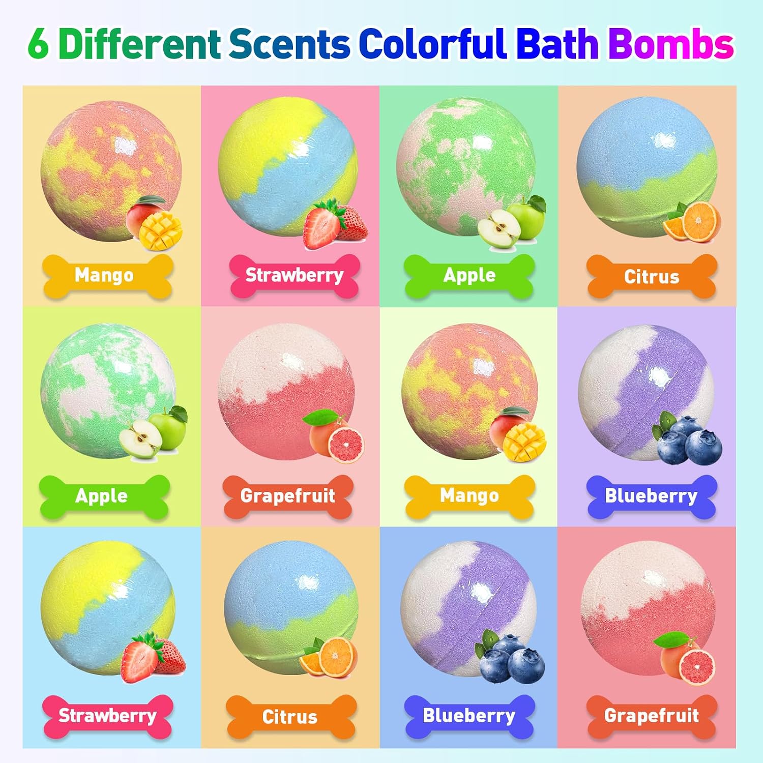 Bath Bombs for Kids with Surprise Inside, 12pcs Bath Bombs with Toys, Organic Colorful Bubble Bath Fizzy Ball