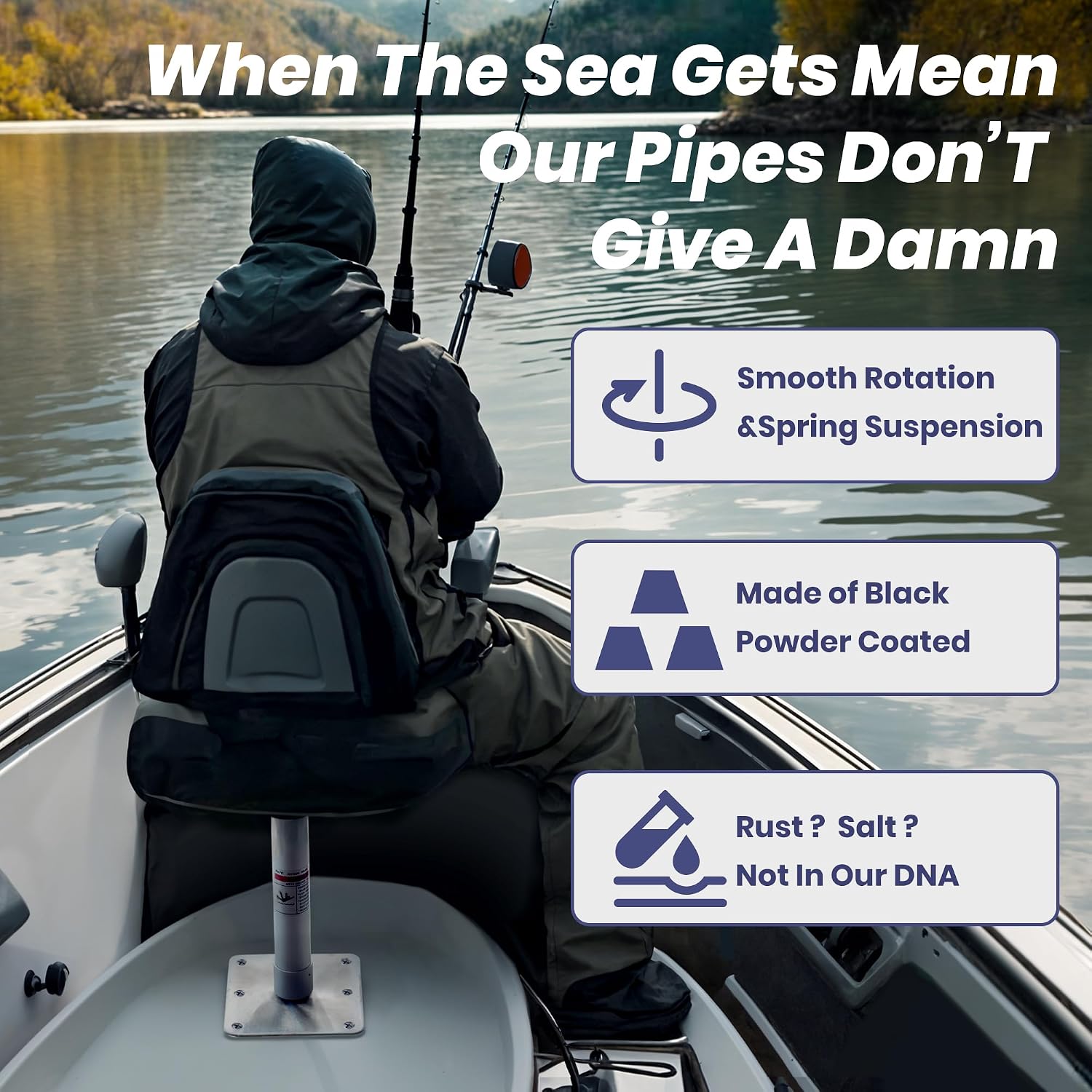 Boat Seat Pedestal Base Mount Kit,Package with 11″ Height Lock in 3/4" Boat Seat Pin Post & 7" x 7" Stainless Steel