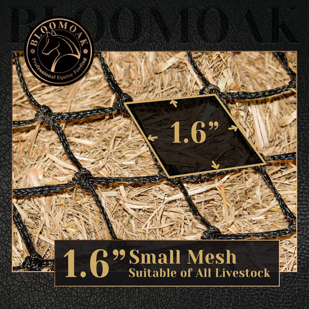 Bloomoak Slow Hay Net Feeder for Horses, Durable Soft Black PE 2/3 String Hay Bales Bags, Fit 36x18x18 to 47x25x17