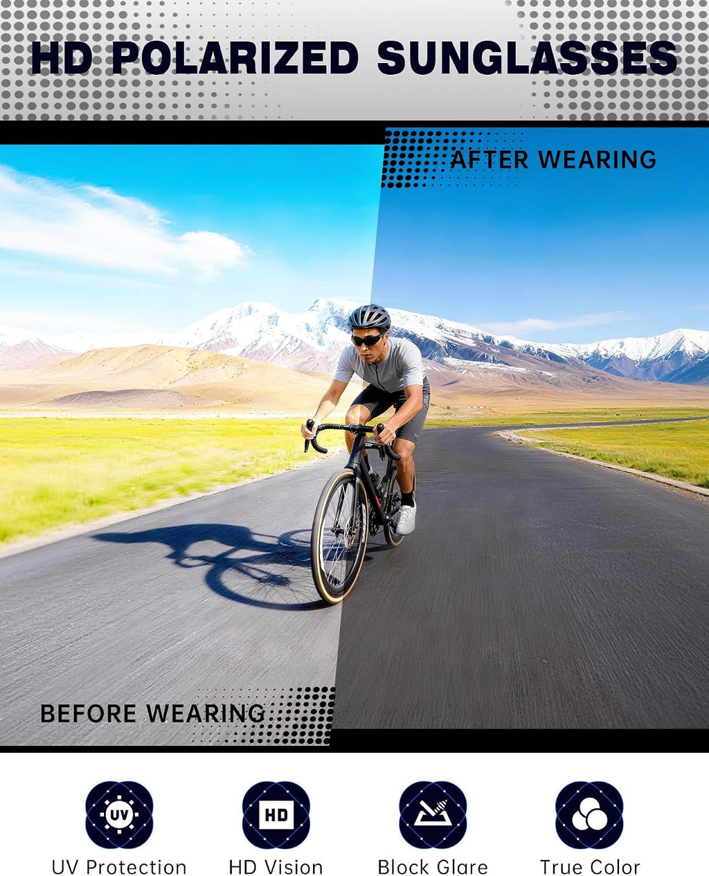 Sports Sunglasses for Men, Polarized Sunglasses Men with UV Protection for Running Cycling Fishing