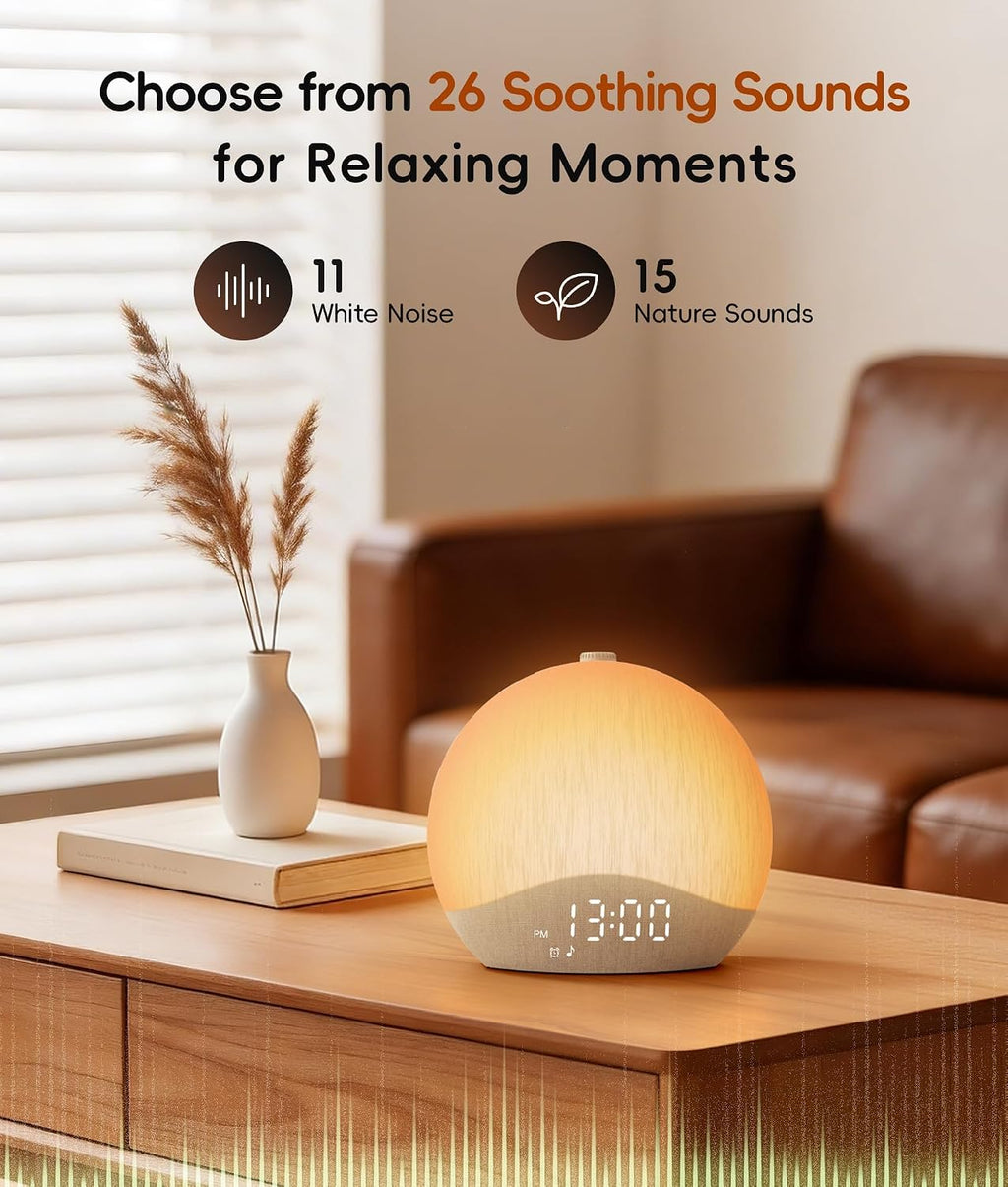 Sunrise Alarm Clock, White Noise Machine, Sound Machine for Bedroom | Wake Up Light with BT Speaker, 26 Sleep Sounds