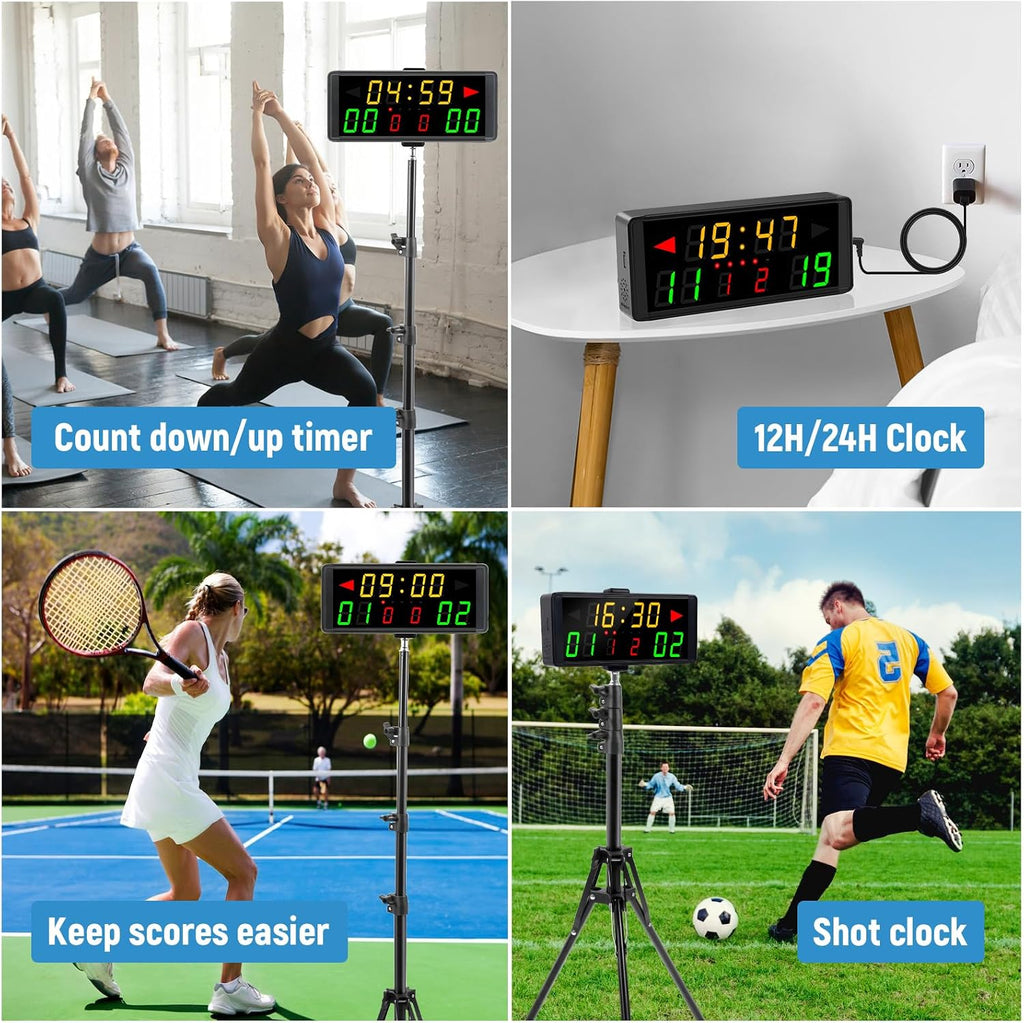 LED Electronic Scoreboard Digital Score Keeper with Remote & Tripod, Basketball Scoreboard with Shot Clock & Timer &