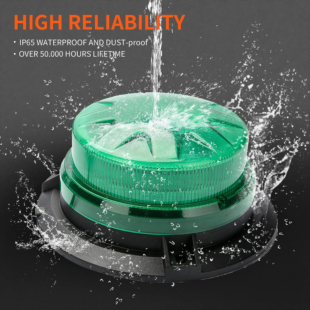 Green Led Emergency Strobe Beacon Lights for Car Vehicles 12V 24V 24-LEDs | Magnetic Mount, 8 Flash Model, Warning