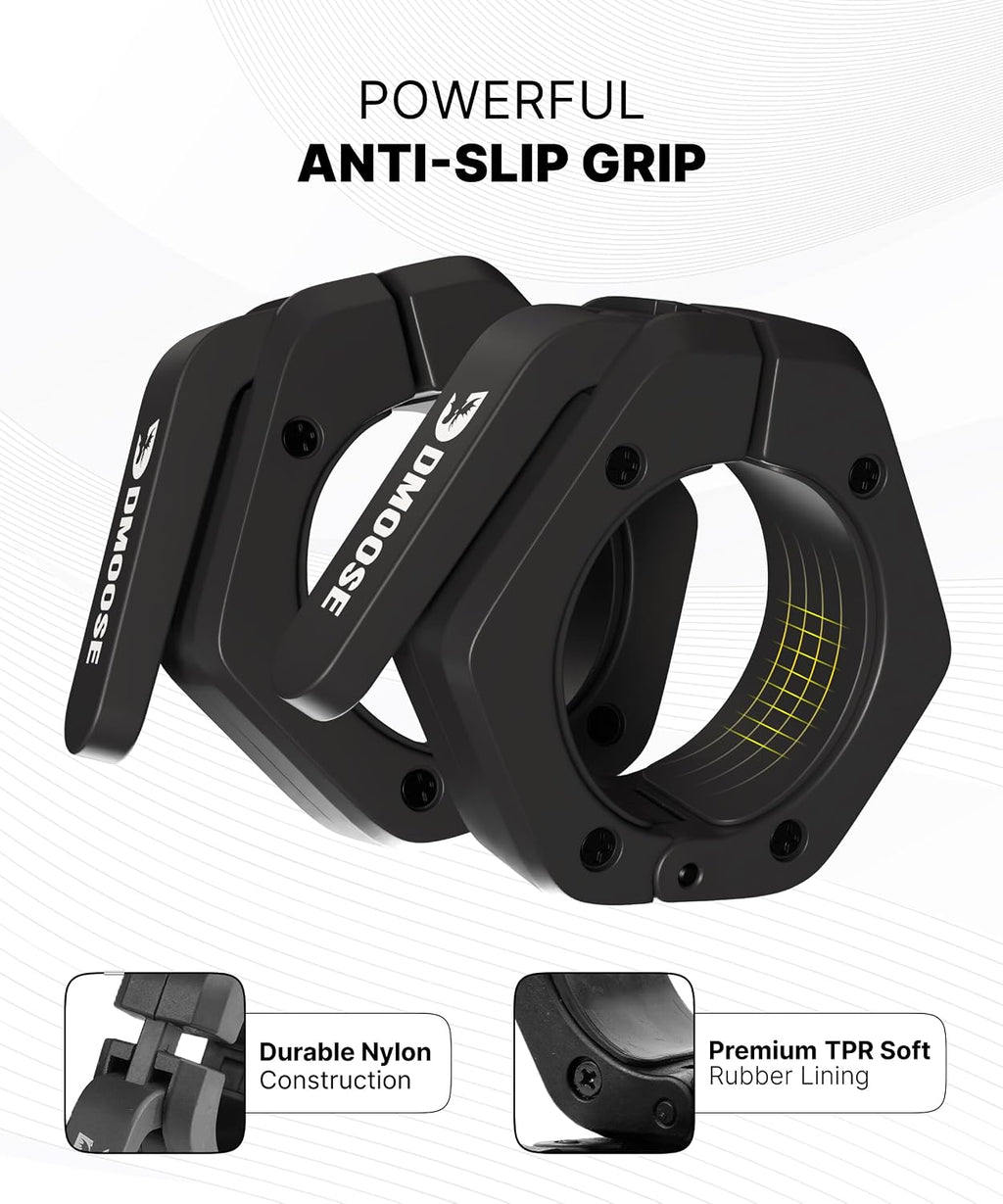 Barbell Clips 2 Inch (Pair) - Quick Release Olympic Barbell Clamps & Collars with Anti Slip TPR Grip for Secure