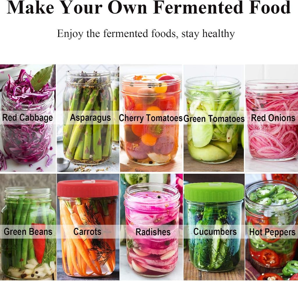 Fermentation Lids, Fermentation Kit for Wide Mouth Jars, 6 Set Plastic Fermenting Lids with 6 Airlocks, 6 Silicone