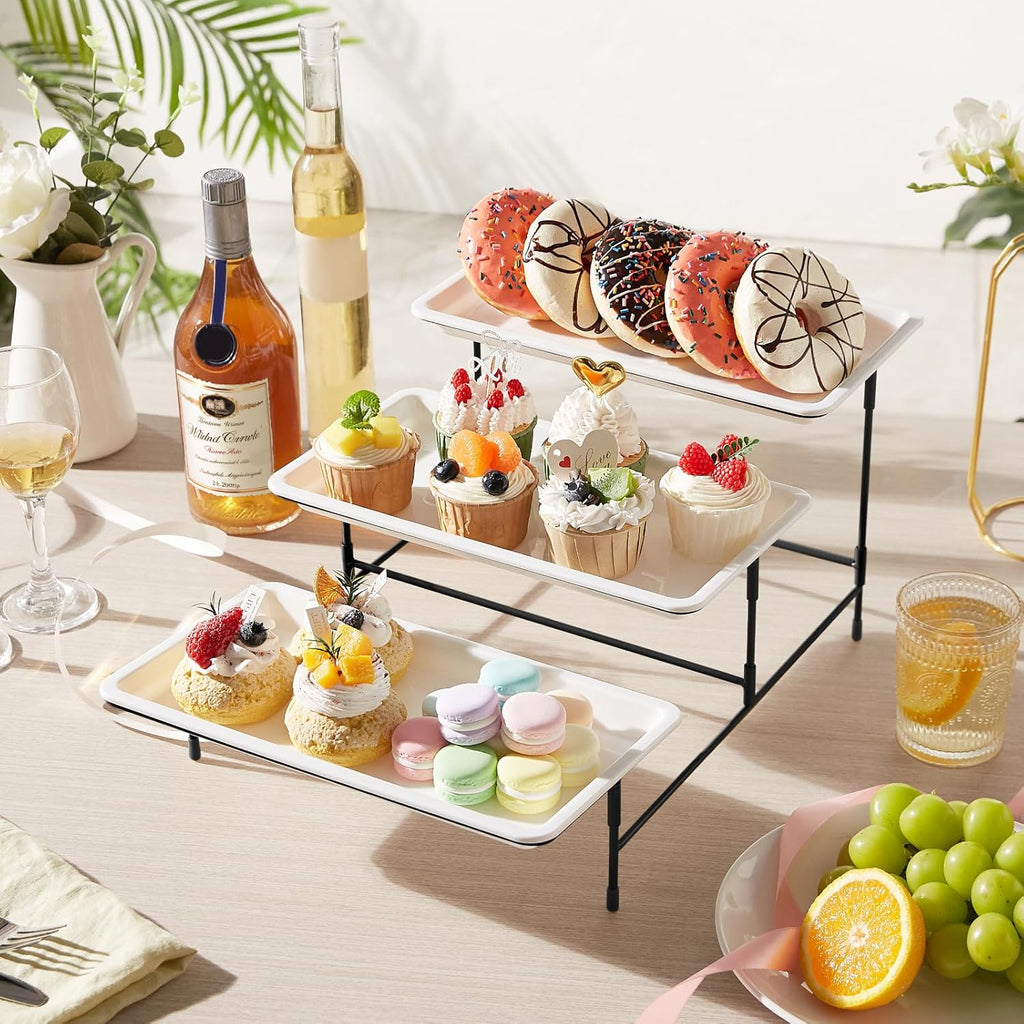 3 Tier Serving Tray for Party, Plastic Tiered Food Serving Platters