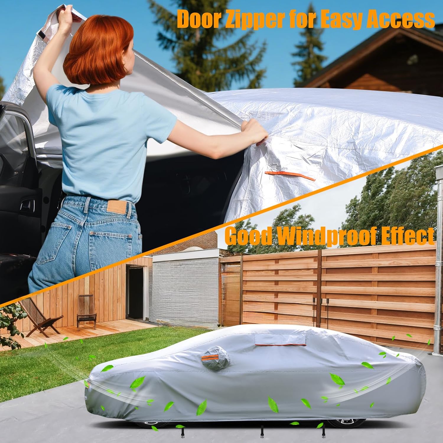 8 Layers Car Cover Waterproof All Weather,Outdoor Car Cover Rain Sun Protection for Car with Zipper Cotton, Universal
