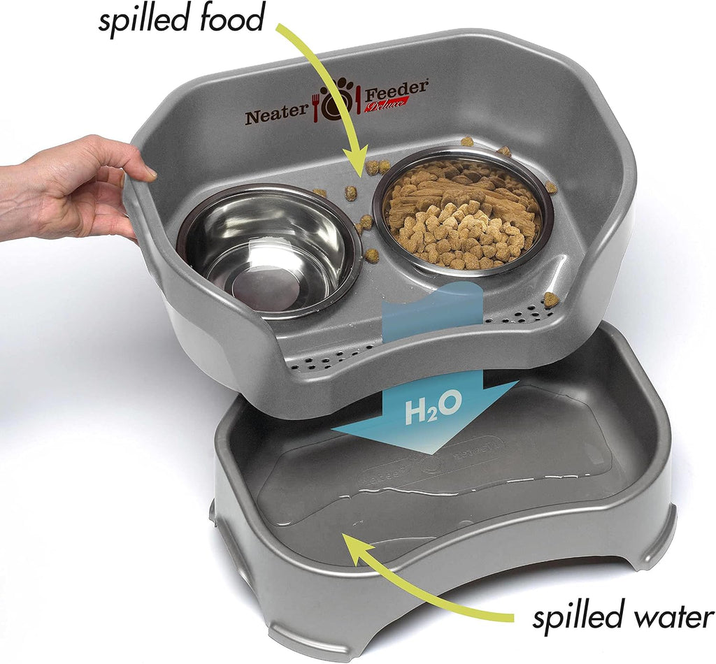 Neater Feeder Deluxe Mess-Proof Elevated Dog Bowls for Large Dogs (40+ lbs), 2 Height Adjustable (14.5” & 17.5”)