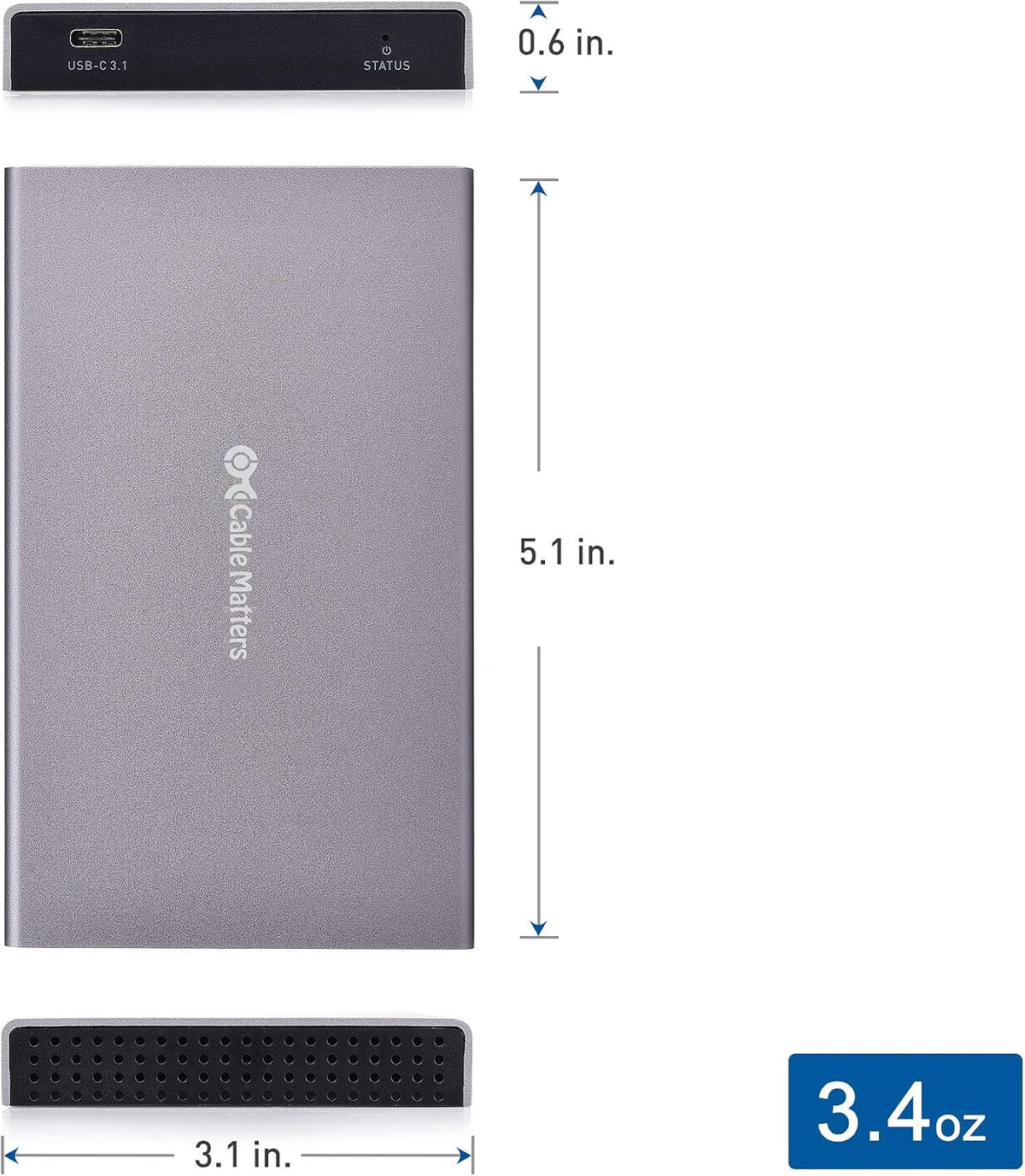 Aluminum 10Gbps USB C Hard Drive Enclosure for 2.5" SSD/HDD