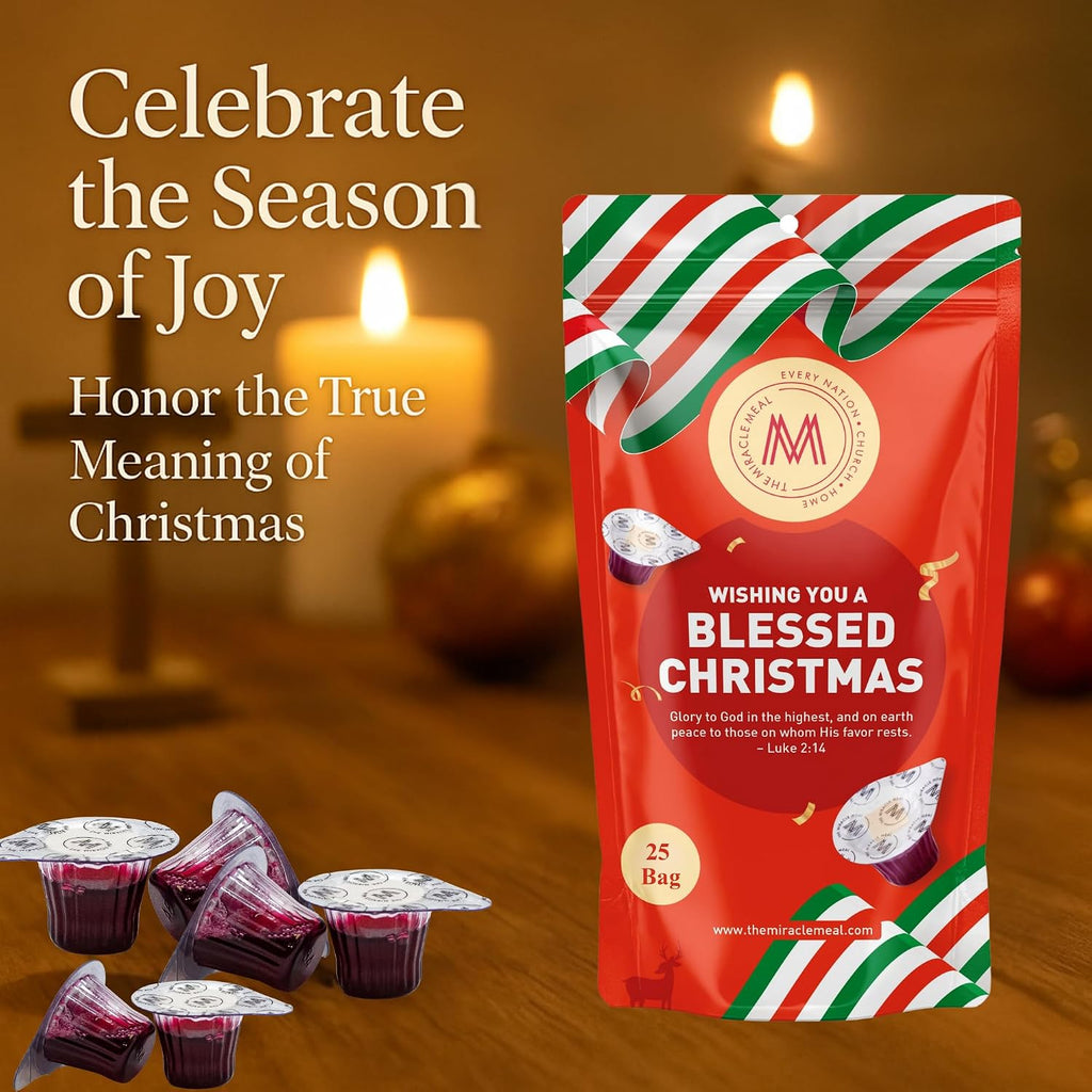 Christmas Edition Communion Cups | The Miracle Meal – 50 Pre-Filled Cups with Juice & Wafer | Celebrate Faith & Joy
