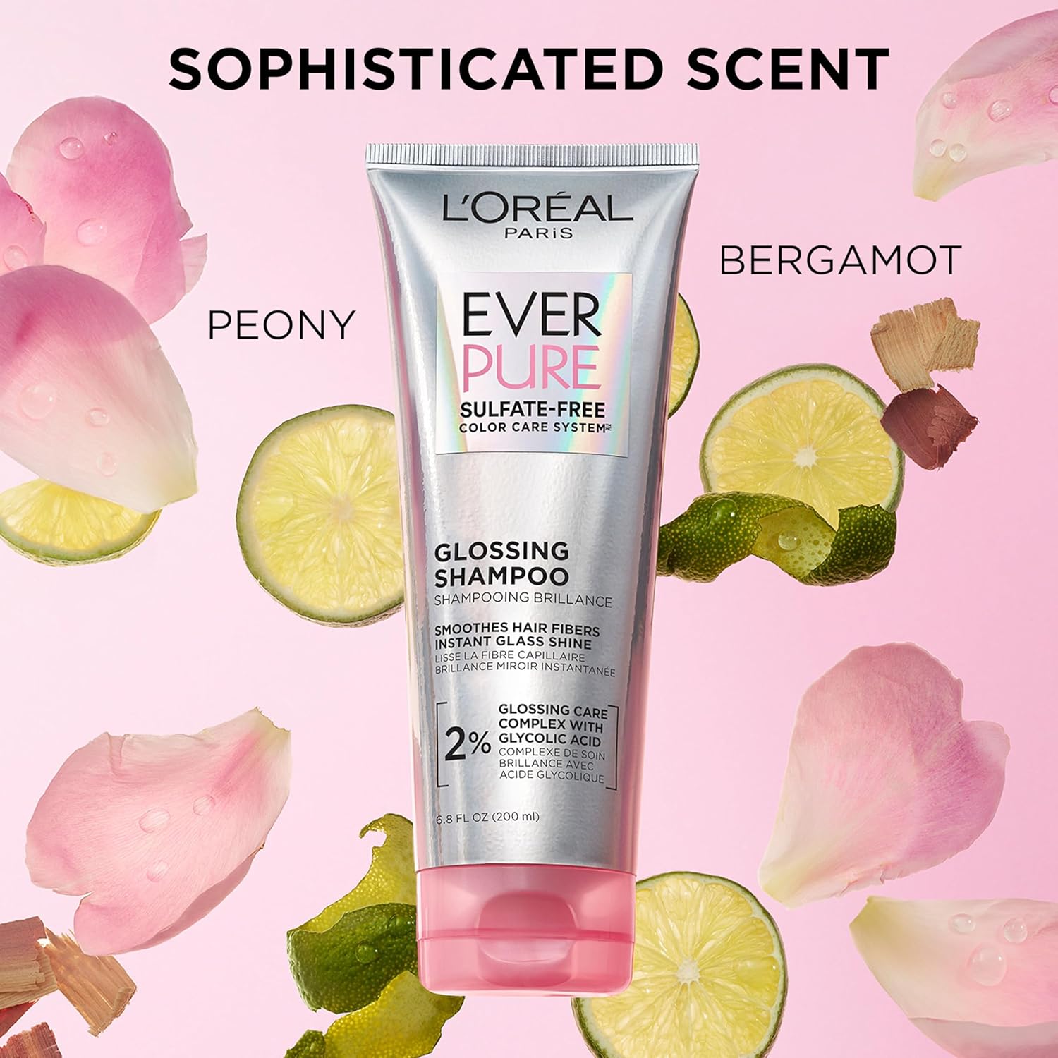 L’Oreal Paris Sulfate Free Glossing Shampoo and Conditioner Set with Glycolic Acid, Provides Intense Glass Shine &