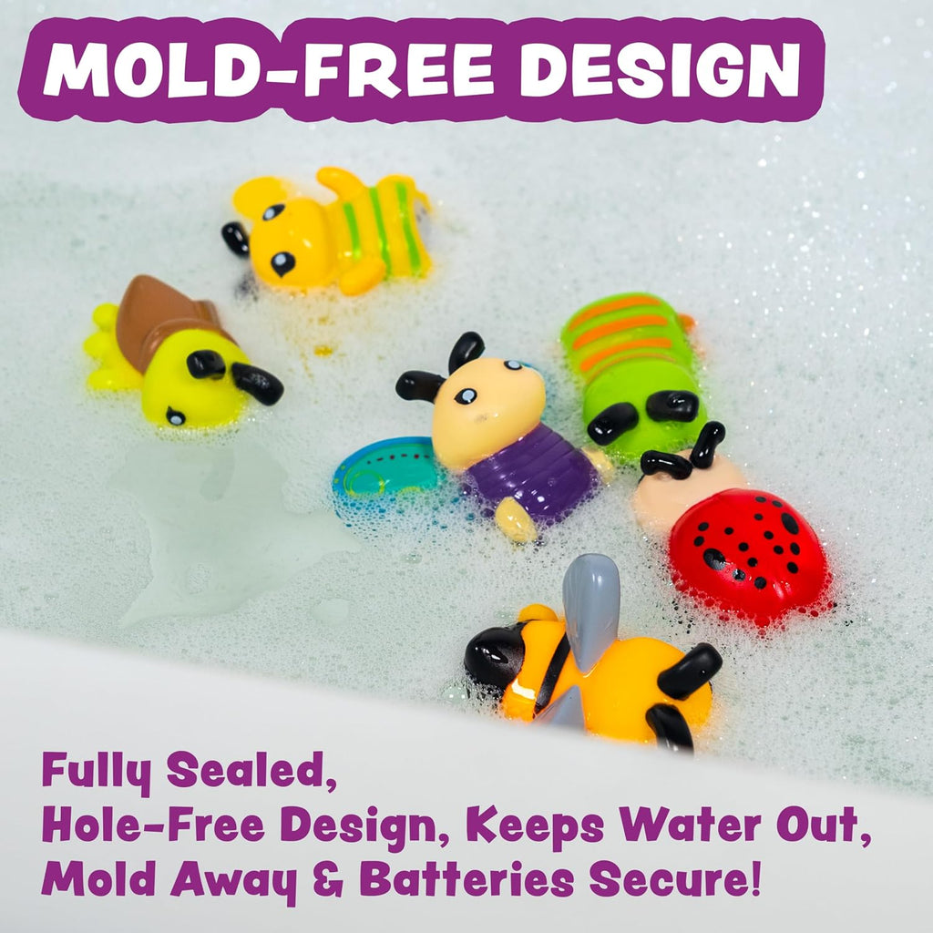 Bugs Light Up Bath Toys, 6 Pack | Water-Activated Light Up Toys Flash & Change Color | Easy-Grip Baby Girl & Toddler