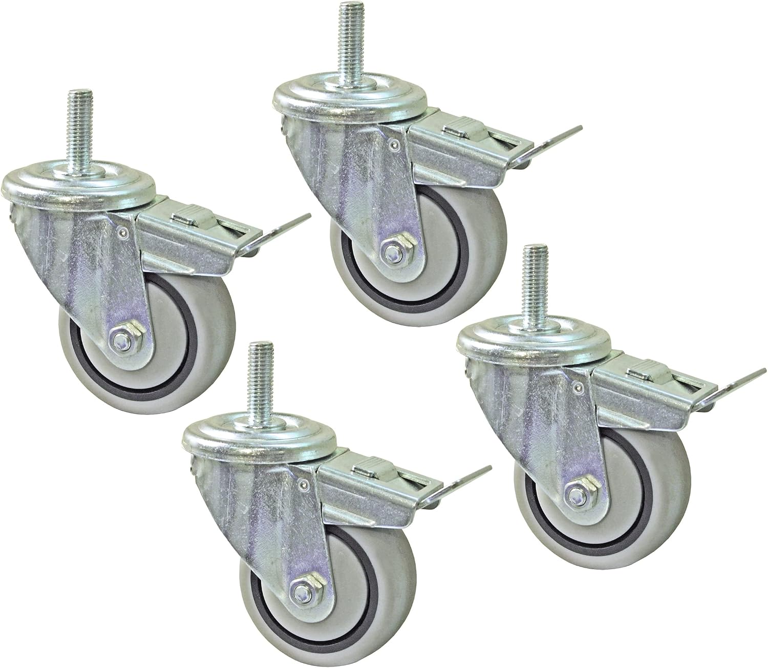 PRS3090 3-Inch Dual-Locking Caster Set, 4 Piece, Silver
