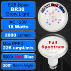 BR30 18W 2000lm Full Spectrum Plant Happy Grow Light Bulb E26 Base, 1 Pack