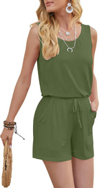 Womens Summer Casual Sleeveless Loose Jumpsuits Romper with Pockets