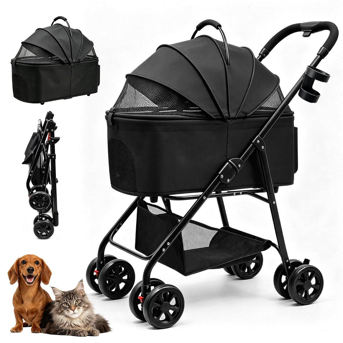 3 in 1 Dog Cat Stroller for Small Pet Up to 25 lbs & 25"