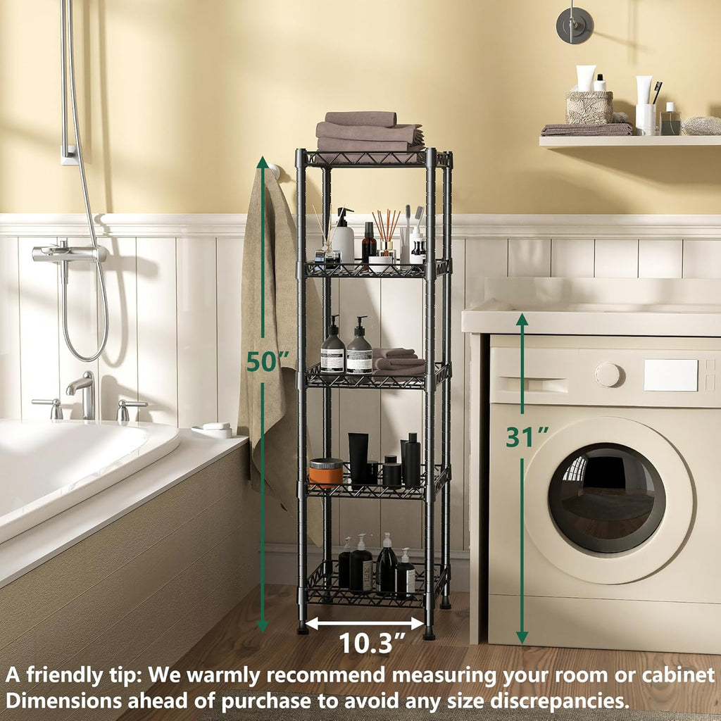 5 Tier Standing Shelving Metal Units, Adjustable Height Wire Shelf Display Rack for Laundry Bathroom Kitchen 11.8 W x