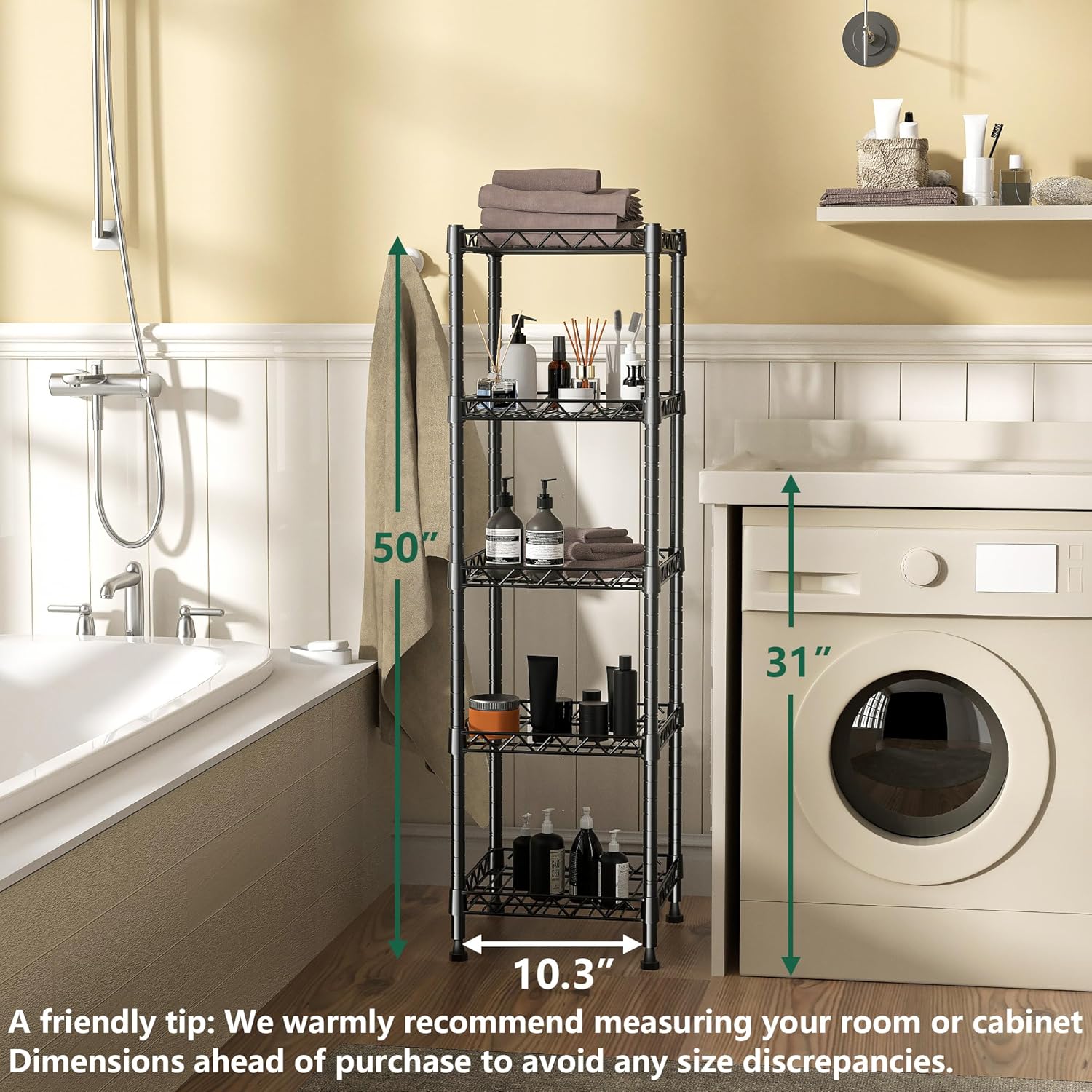5 Tier Standing Shelving Metal Units, Adjustable Height Wire Shelf Display Rack for Laundry Bathroom Kitchen 11.8 W x
