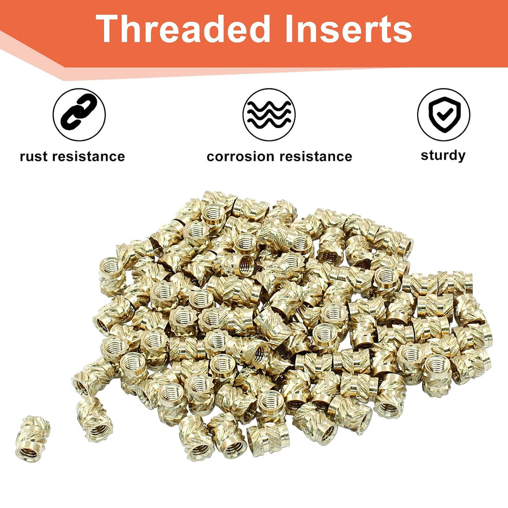 100 Pcs M3x5.7x4.6 Threaded Inserts, Brass Knurled Nuts