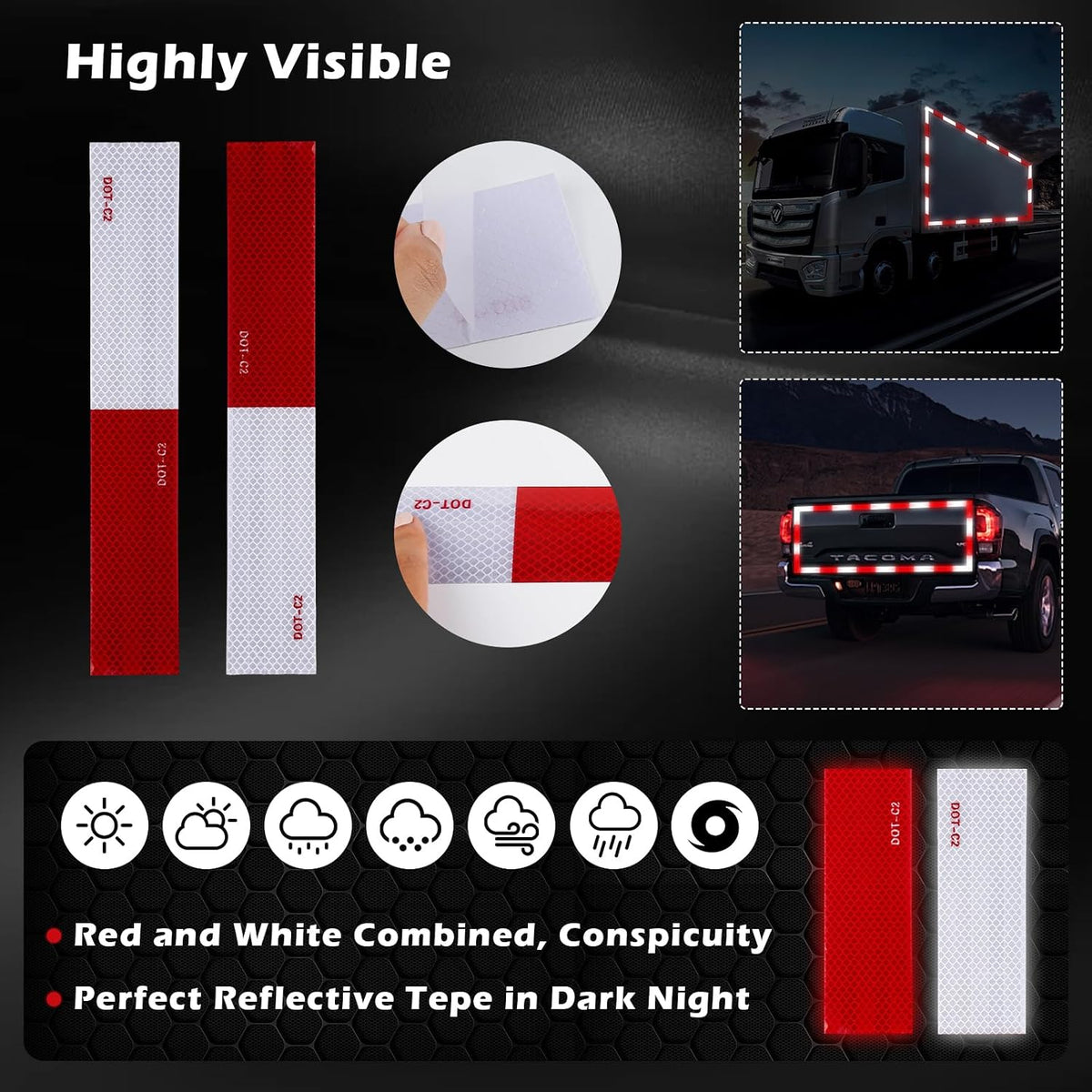 Reflective Tape 2" X 160' Red/White High Intensity DOT-C2 Trailer Reflector Tape Outdoor Waterproof Conspicuity