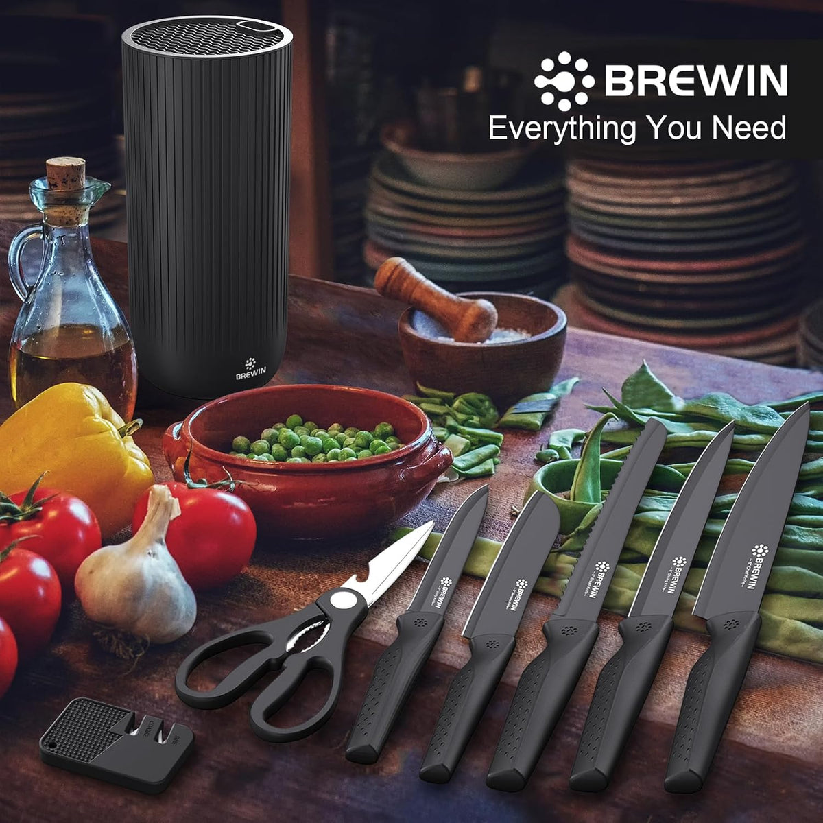 Knife Set, 8PC Kitchen Knife Set with Universal Block and Scissors