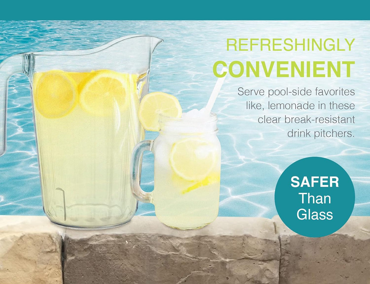 Arrow Clear Plastic Pitcher, 60 oz - 6 pk - Stackable Space-Saving Design - Dishwasher Safe - Ideal for Water, Beer &