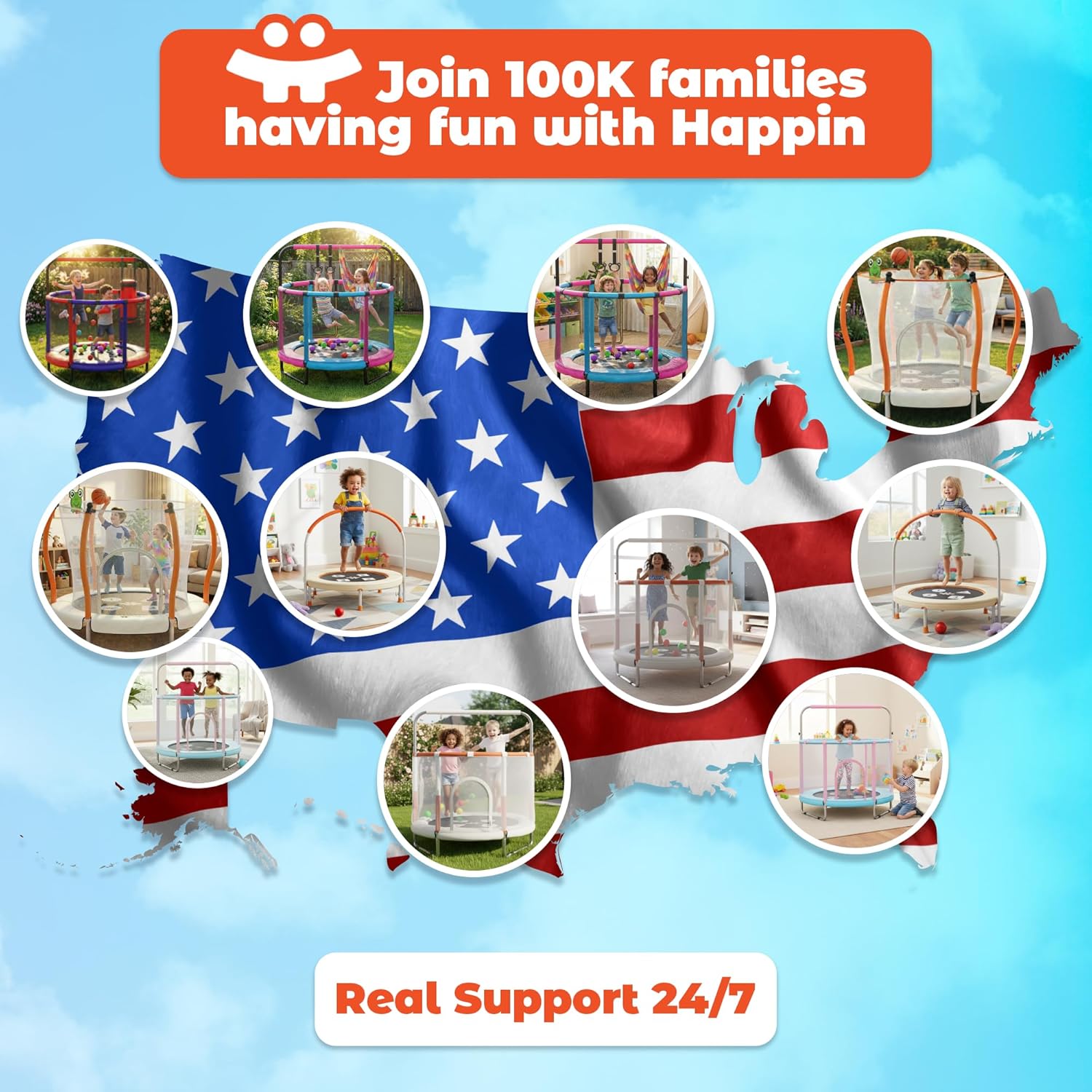 55’’ Trampoline for Kids with Safety Enclosure, Indoor & Outdoor Toddler Trampoline, Ultra Safe Design with Multi