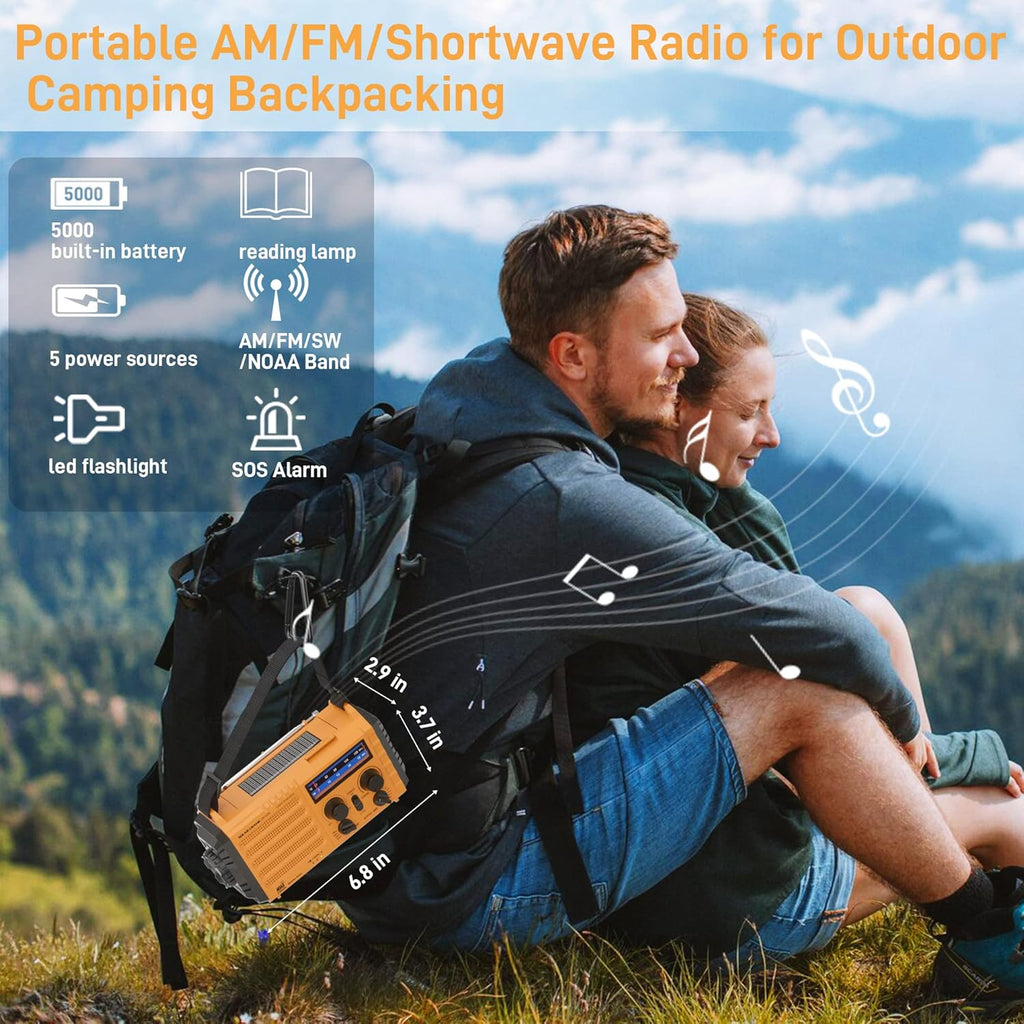 Emergency Radio with NOAA Weather Alert, 5000mAh Solar Hand Crank Portable AM/FM Shortwave Radio, Rechargeable