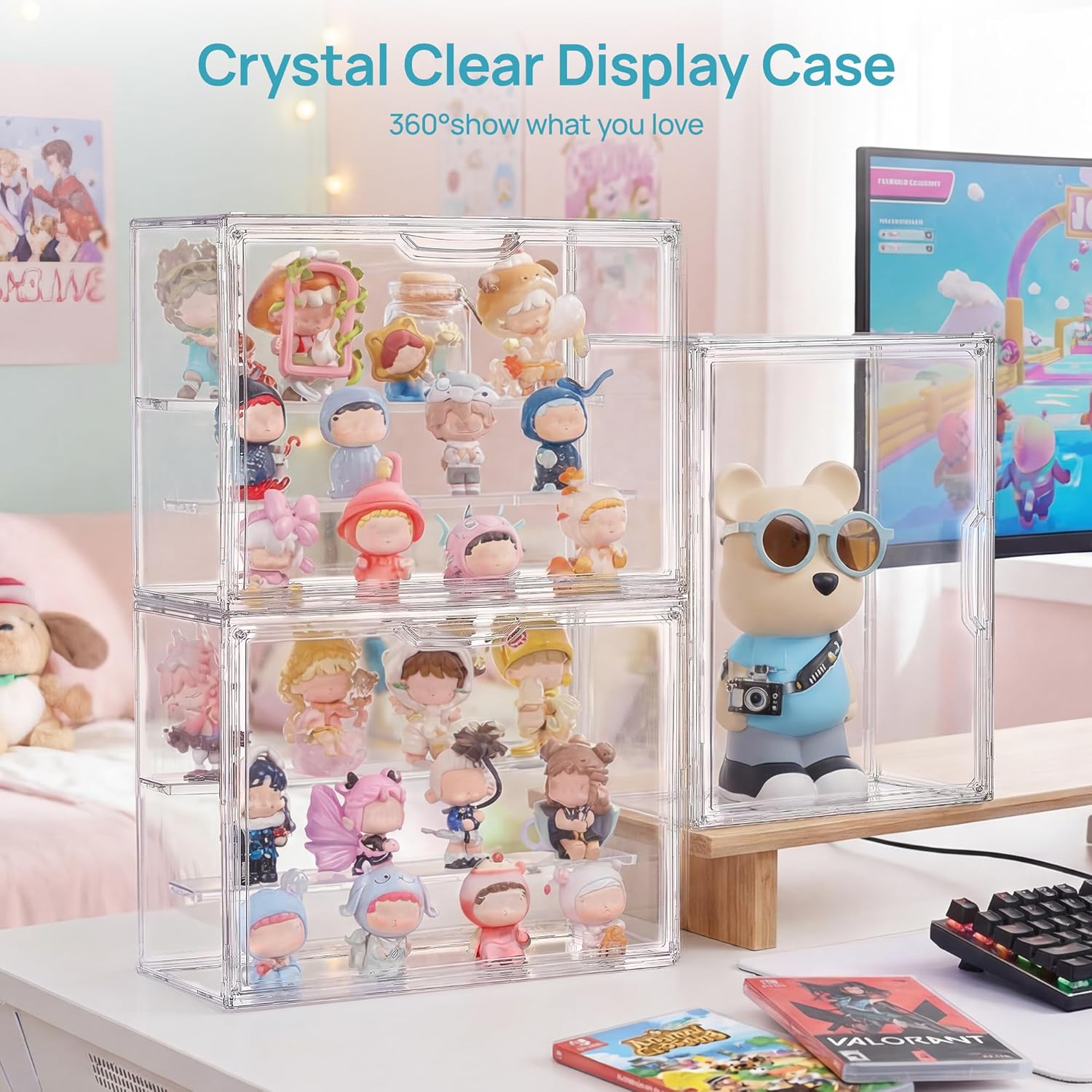 1 Pack Acrylic Display Case, Stackable Figure Display Case with Magnetic Door & Adjustable Shelves, Clear