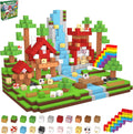 Magnetic Blocks 200PCS with 3 Light-Up Pieces, Rainbow Farm Pals Building Cube Set, STEM Educational Toys for Kids