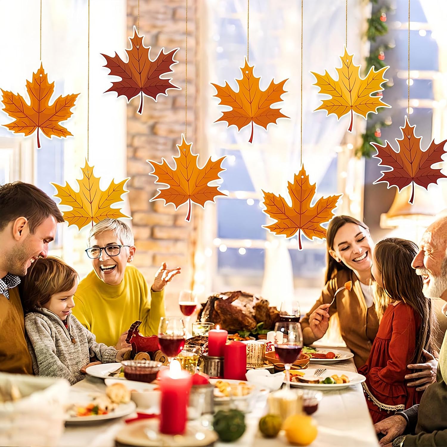 Fall Thanksgiving Hanging Swirls Decoration Big Maple Leaf Hanging Foil Swirls Ceiling Decor for Thanksgiving Party