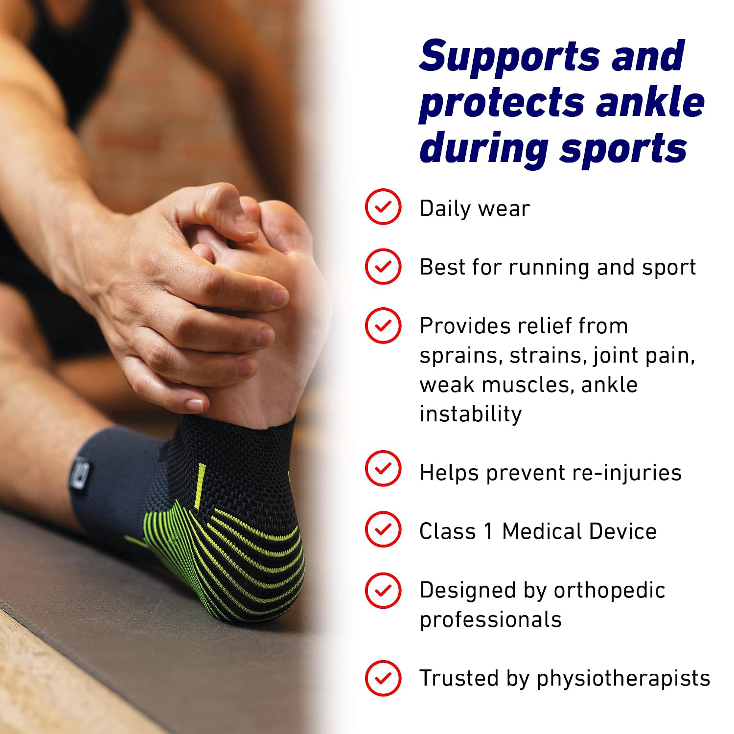 Ankle Compression Sleeve Sports – Active – Ankle Compression Sleeve for Running - Lightweight, Elastic, Helps with