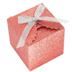 Red Glitter 4x4x4 Gift Boxes with Silver Ribbon, 10 Small Cube Box