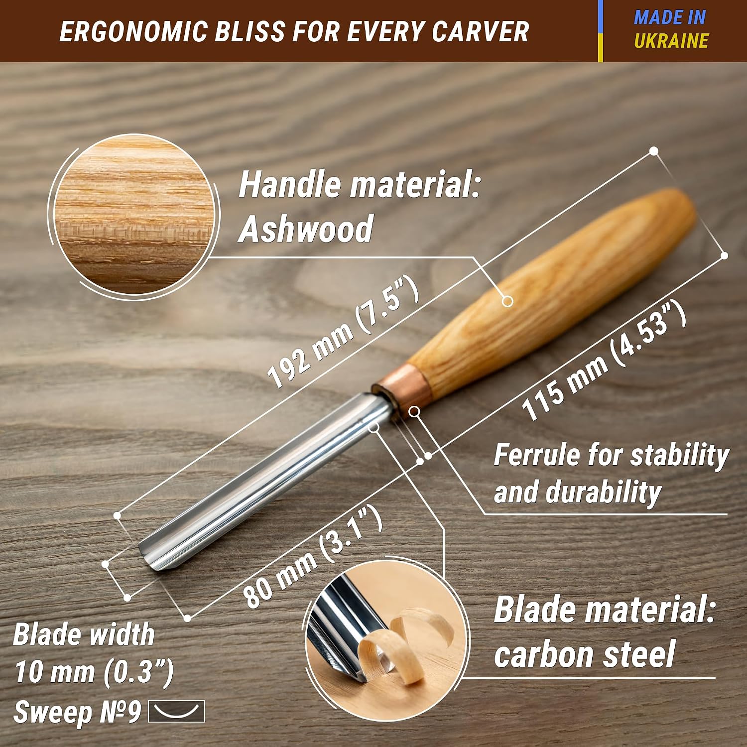Wood Carving Gouge K9/10 Woodworking Hand Chisel Compact Wood Carving Knife for Beginners and Profi