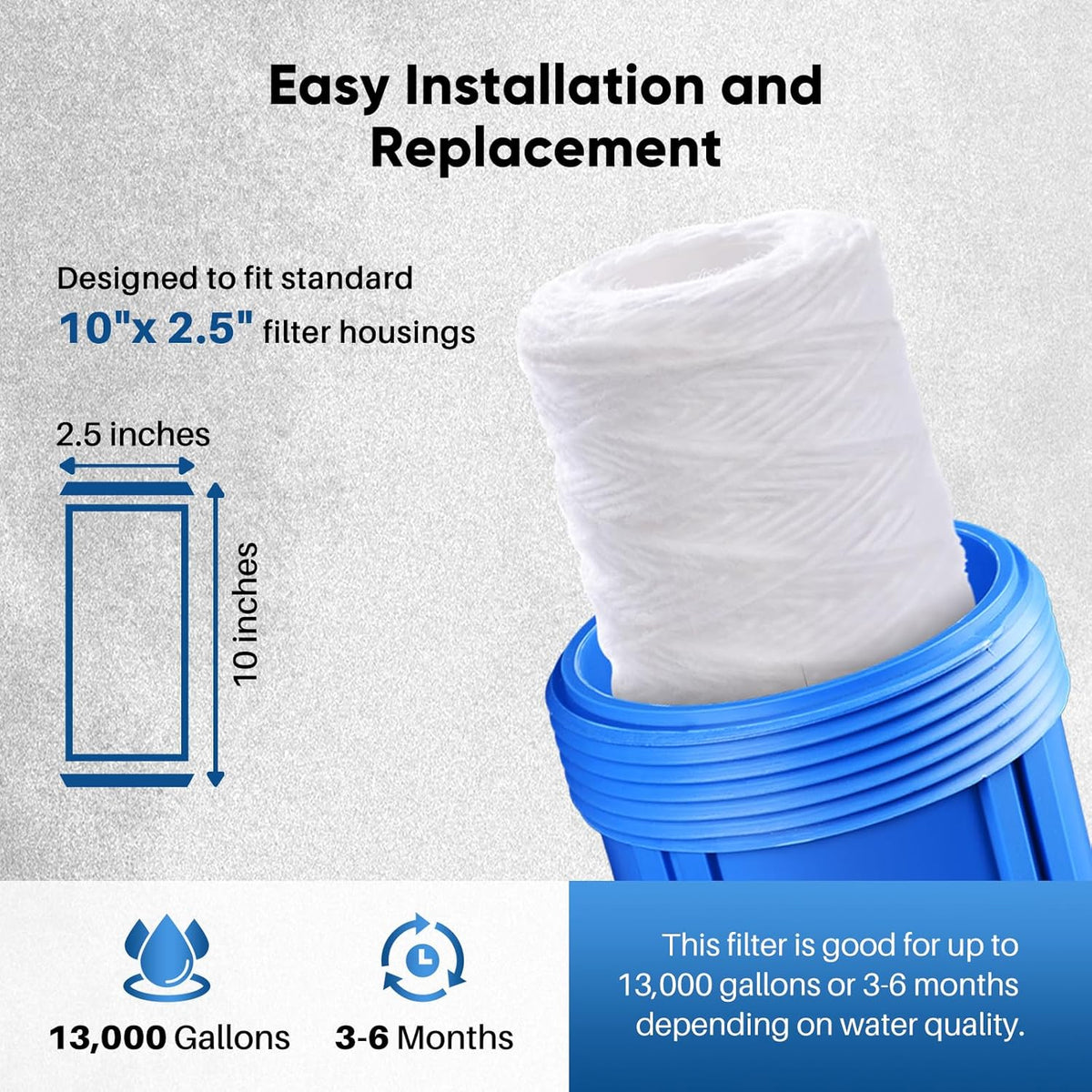 5 Micron 10"x2.5" Whole House String Wound Sediment Filter 4 Pack