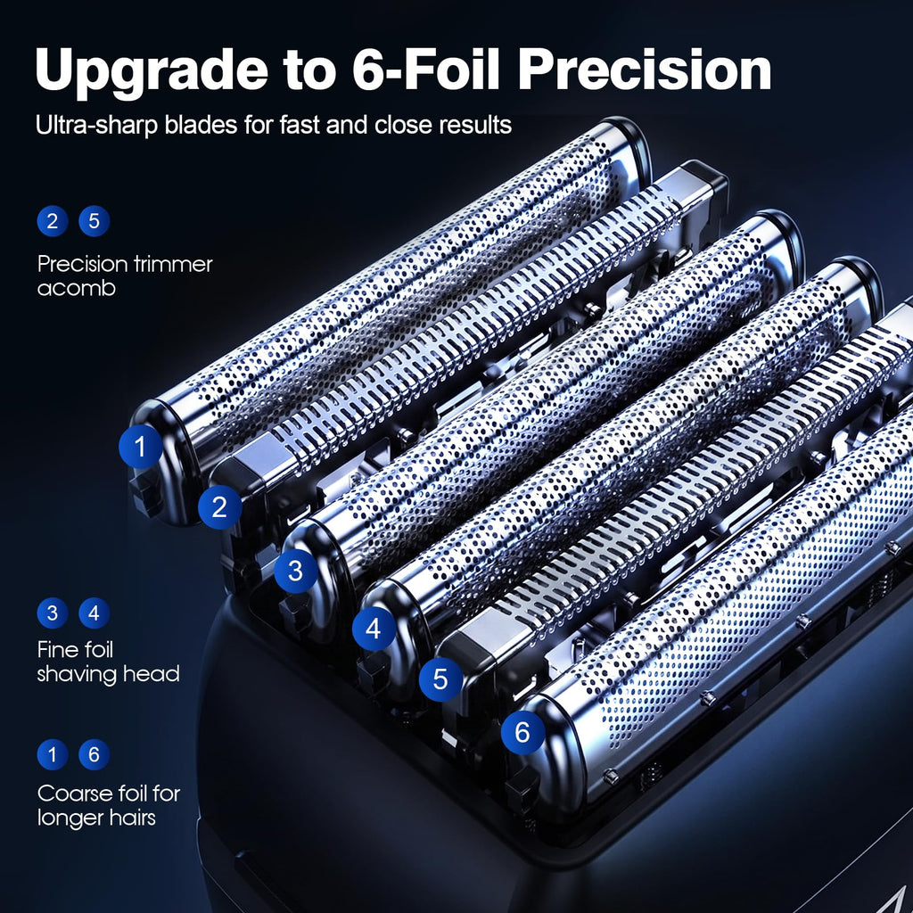 Electric Foil Shaver for Men, 6-Blade Electric Razor