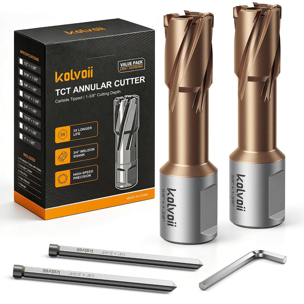 Kolvoii TCT Annular Cutter, 5/8" Diameter x 1-3/8" Depth, Mag Drill Bit