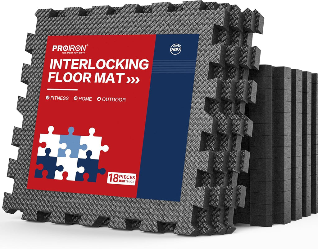 18 PCS Puzzle Exercise Mats, 11.8×11.8×0.4 Inch EVA Foam Interlocking Floor Tiles, Non-Slip Heavy-Duty Rubber Mats