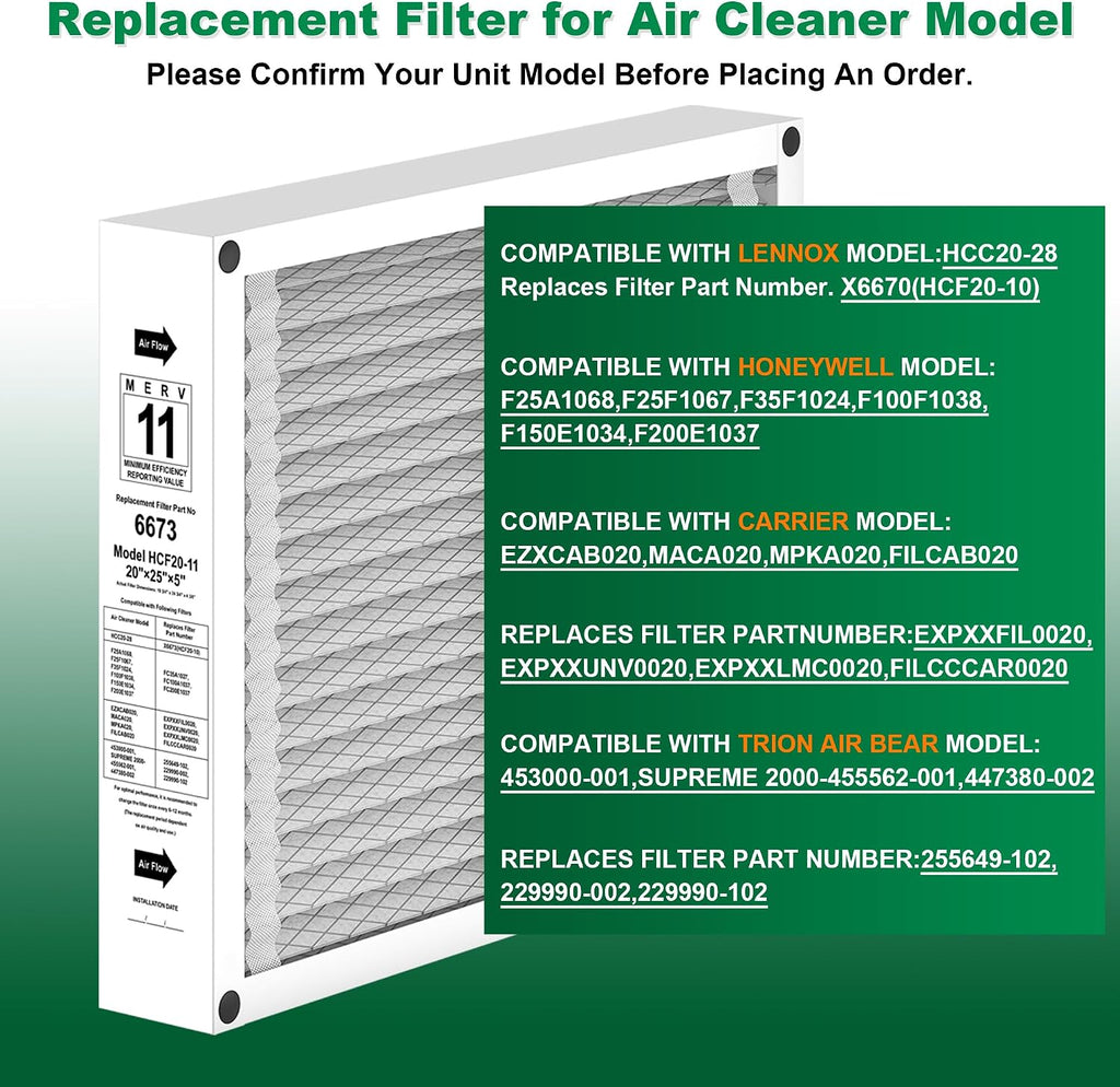 Lennox X6673 20x25x5 in. HVAC Furnace Replacement Air Filter | Foldable MERV 13 Filter, Low air resistance safeguards