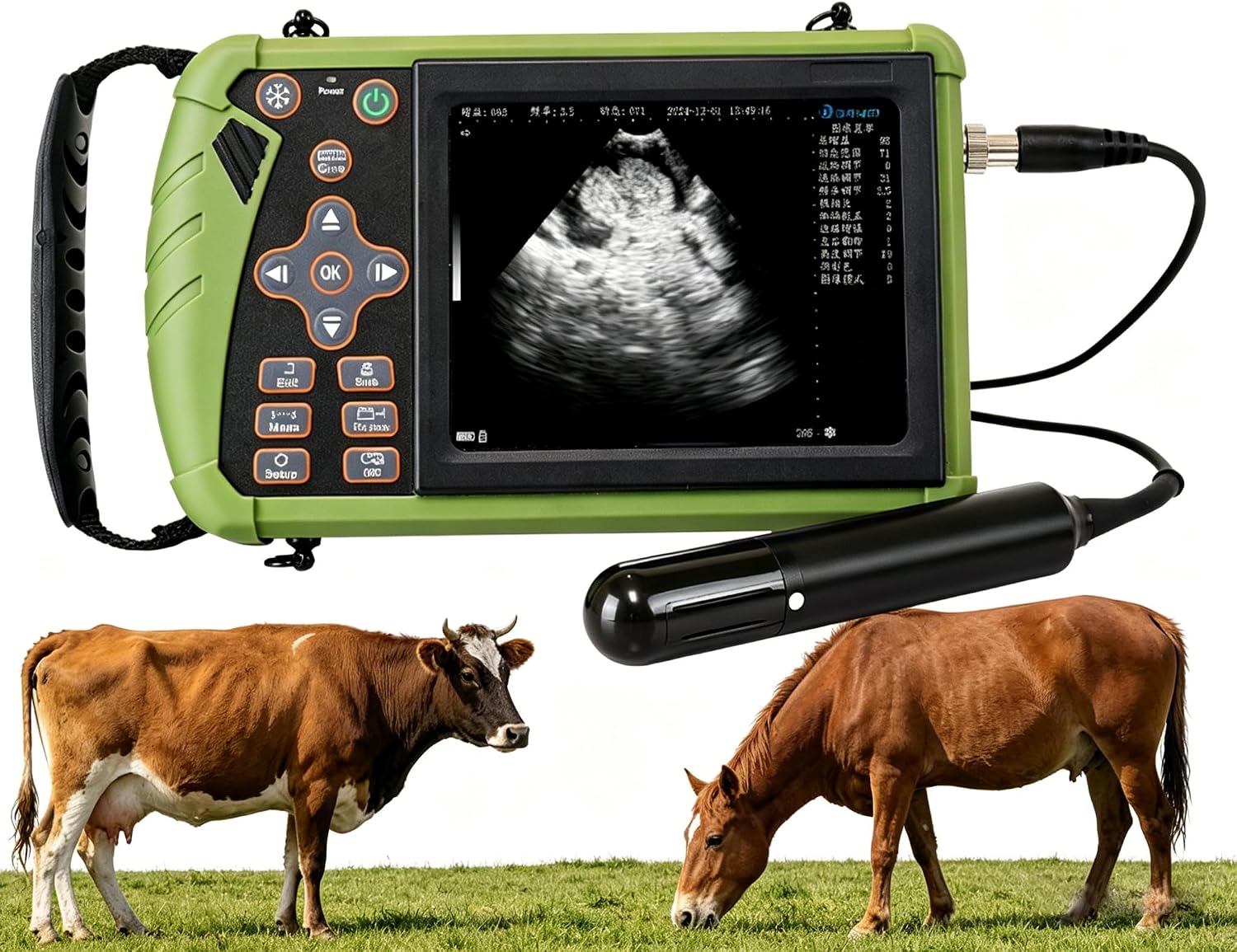 Single Rectal & Convex Dual-Use Probe Veterinary Ultrasound Machine for Cattle and Horses, Portable Handheld Vet