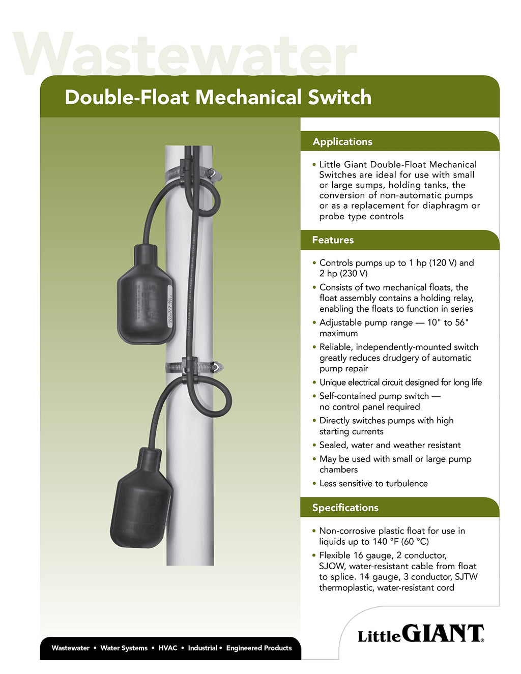 Little Giant 15DFMMD2WOP 230V Double-Float Mechanical Switch