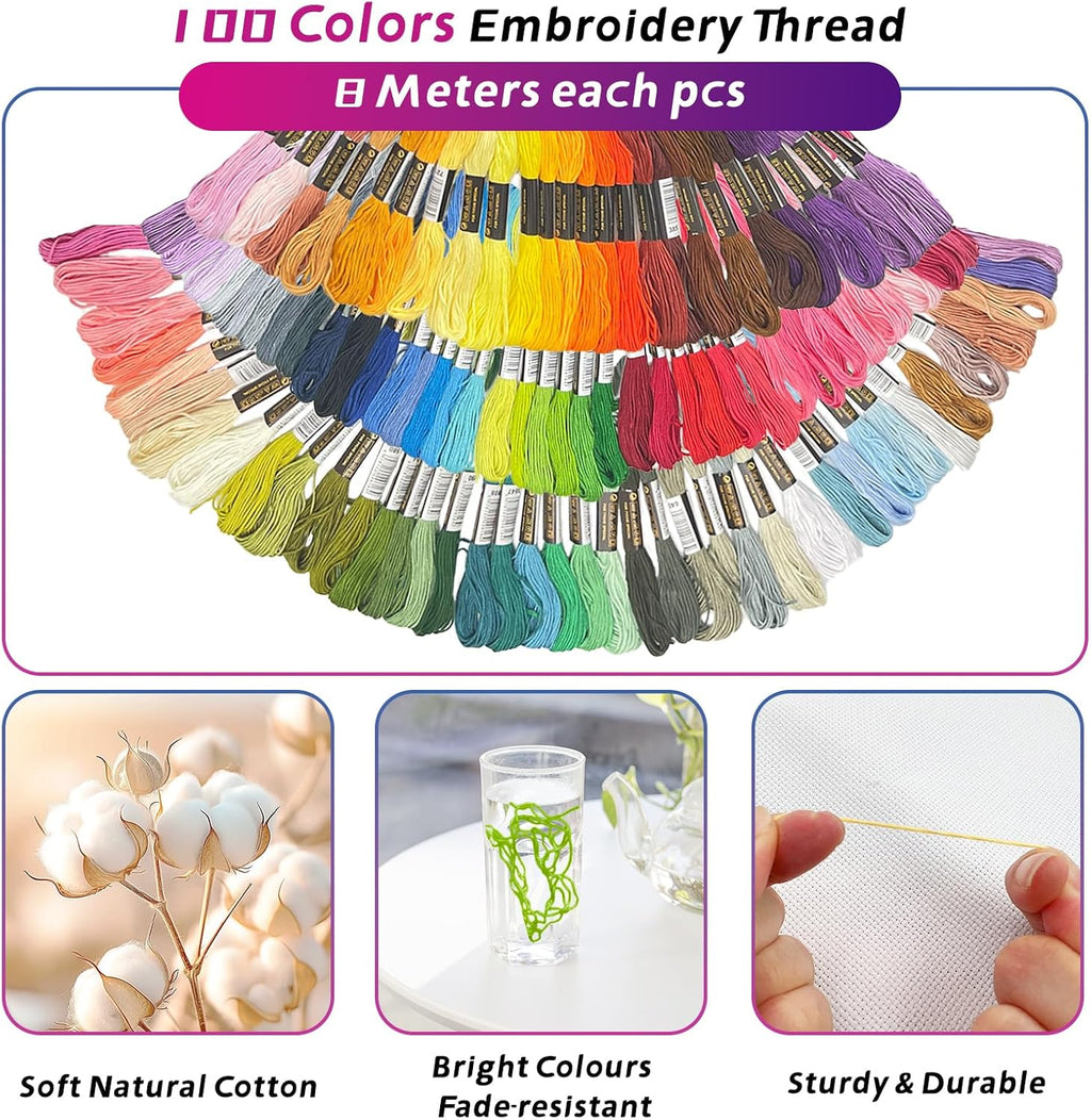 256PCS Complete Embroidery Kit with Canvas Bag,2 Sticky Water Soluble Paper Stabilizers with 50 Patterns, 100