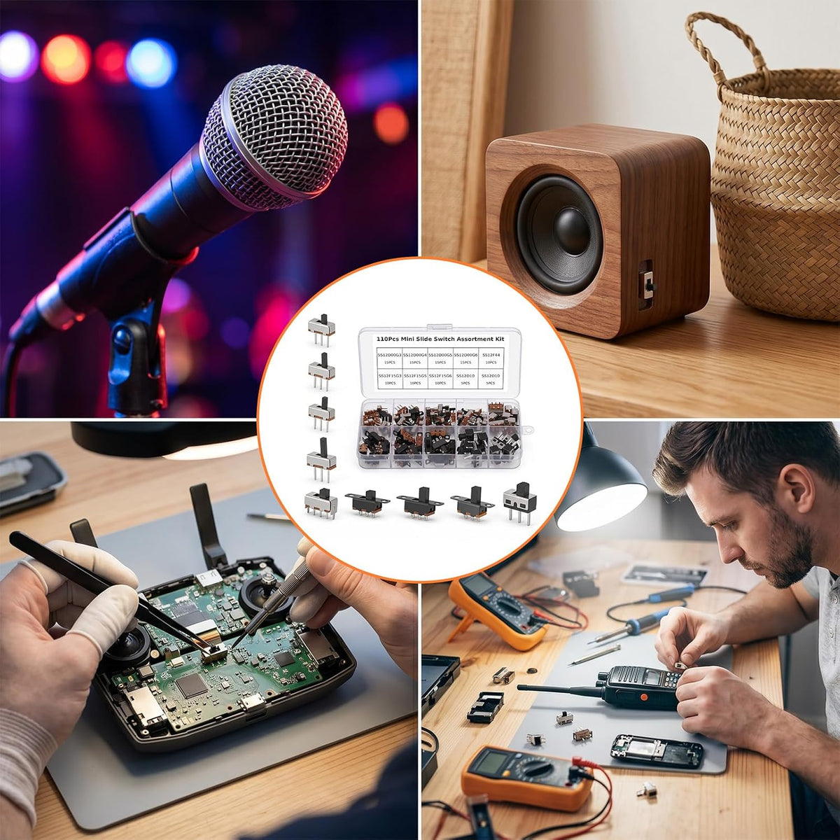 110PCS SPDT Mini Slide Switch Kit Micro Switch 9Values readboard Switches 1p2t Toggle Switches 2 Position 3 Pin Miniature Vertical Panel Mount Knob, SS12D00 SS12F15 SS12D10 SS12F44