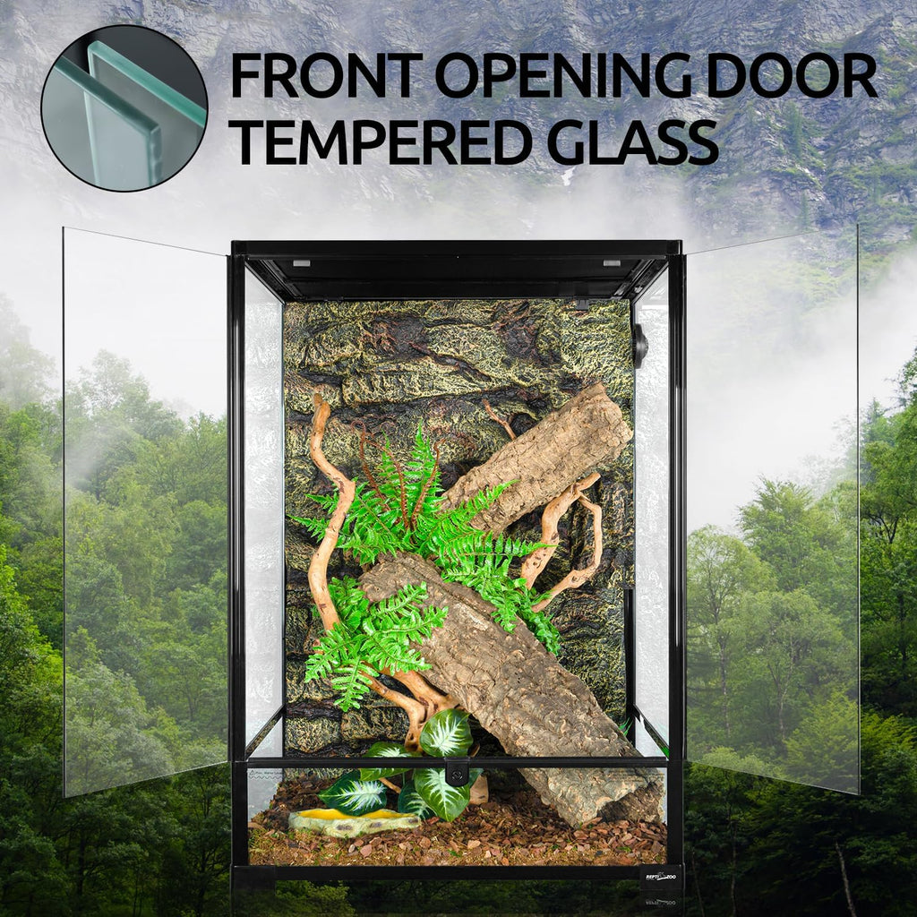 REPTIZOO 90 Gallon Reptile Terrarium 24" x 24" x 36" Large Glass Reptile Tank, Tall Terrarium with Front Opening Door