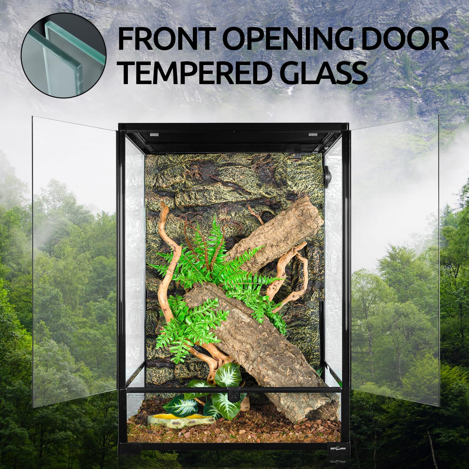 REPTIZOO 90 Gallon Reptile Terrarium 24" x 24" x 36" Large Glass Reptile Tank, Tall Terrarium with Front Opening Door