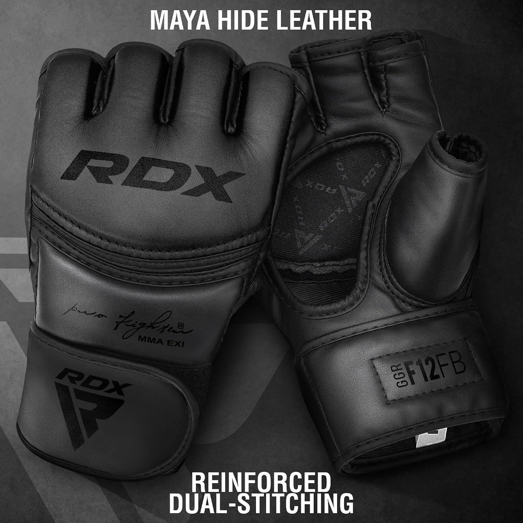 MMA Gloves Grappling Sparring, Maya Hide Leather, Boxing Gloves Men Women Muay Thai Martial Arts Training, Half