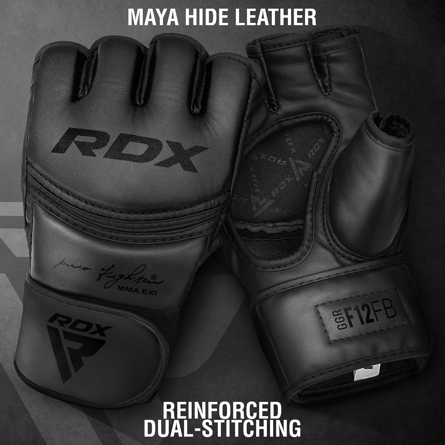 MMA Gloves Grappling Sparring, Maya Hide Leather, Boxing Gloves Men Women Muay Thai Martial Arts Training, Half